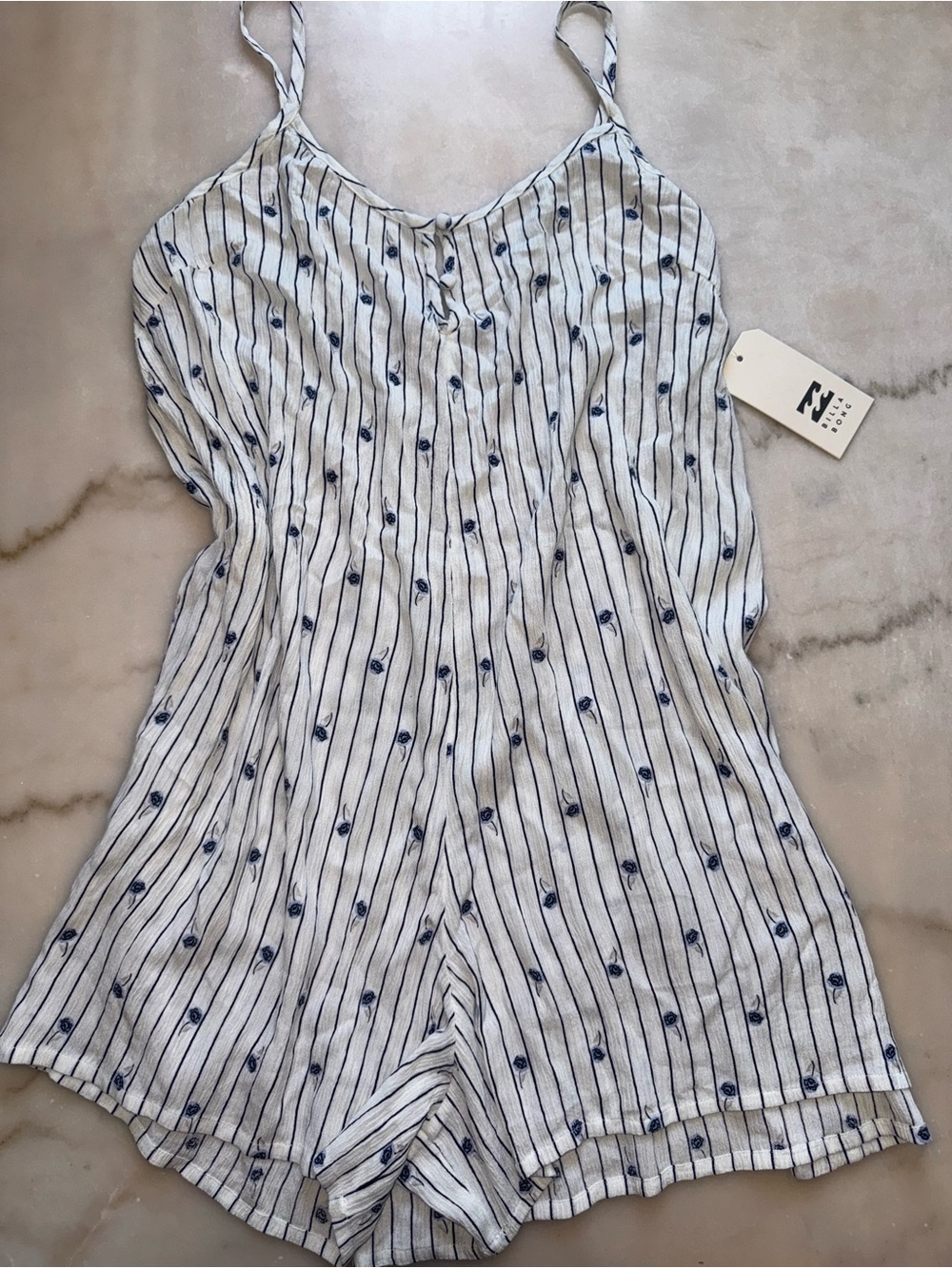Billabong White and Navy Striped Floral Romper